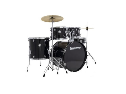 Ludwig 5PC Accent Drive Drum Kit with Hardware, Cymbals, & Throne Black Sparkle 10 12 16 14SN 22BD