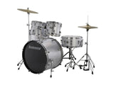 Ludwig 5PC Accent Fuse Drum Kit with Hardware, Cymbals, & Throne Silver Sparkle 10 12 14 14SN 20BD