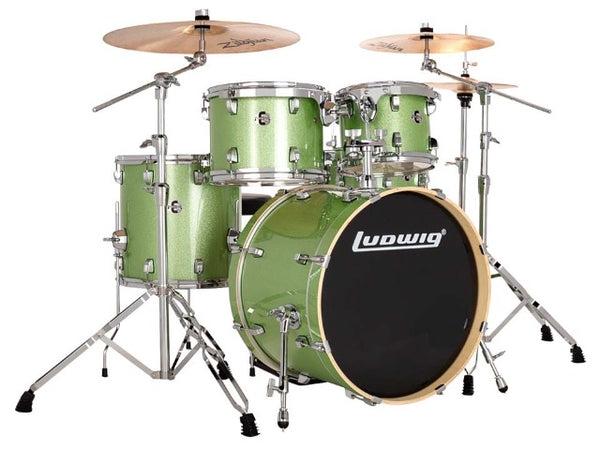 Ludwig Evolution 5PC Kit w/Hardware & Cymbals 10 12 14 14SN 20BD Mint Sparkle