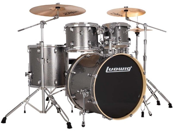 Ludwig Evolution 5PC Kit w/Hardware & Cymbals 10 12 16 14SN 22BD Platinum Sparkle